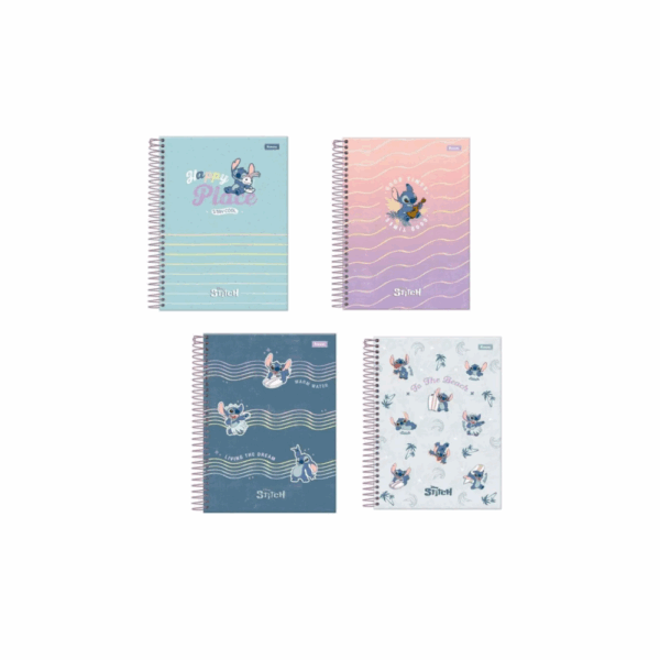 Caderno College Capa Dura Stitch / 1 MATÉRIA / 80 FOLHAS / FORONI / FOLHA DECORADA / ADESIVOS