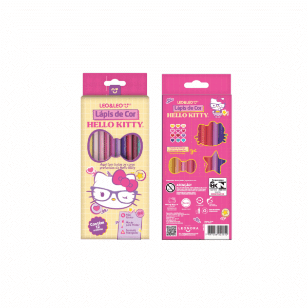 LÁPIS DE COR TRIANGULAR HELLO KITTY / 12 CORES / LEO&LEO / LEONORA / PAPELARIA FOFA KAWAII / ESCOLAR
