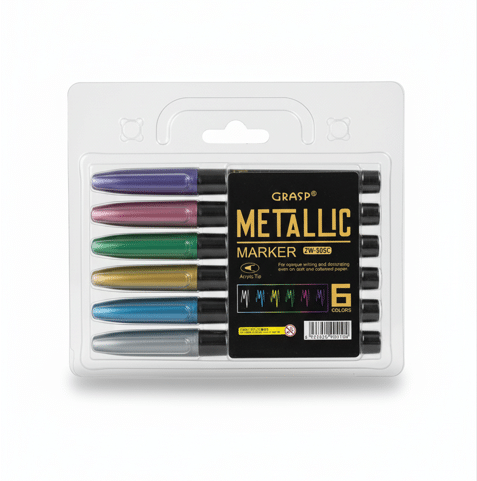 KIT CANETAS MARCADORAS METÁLICAS GRASP | 6 CORES VIBRANTES | PONTA ACRÍLICA