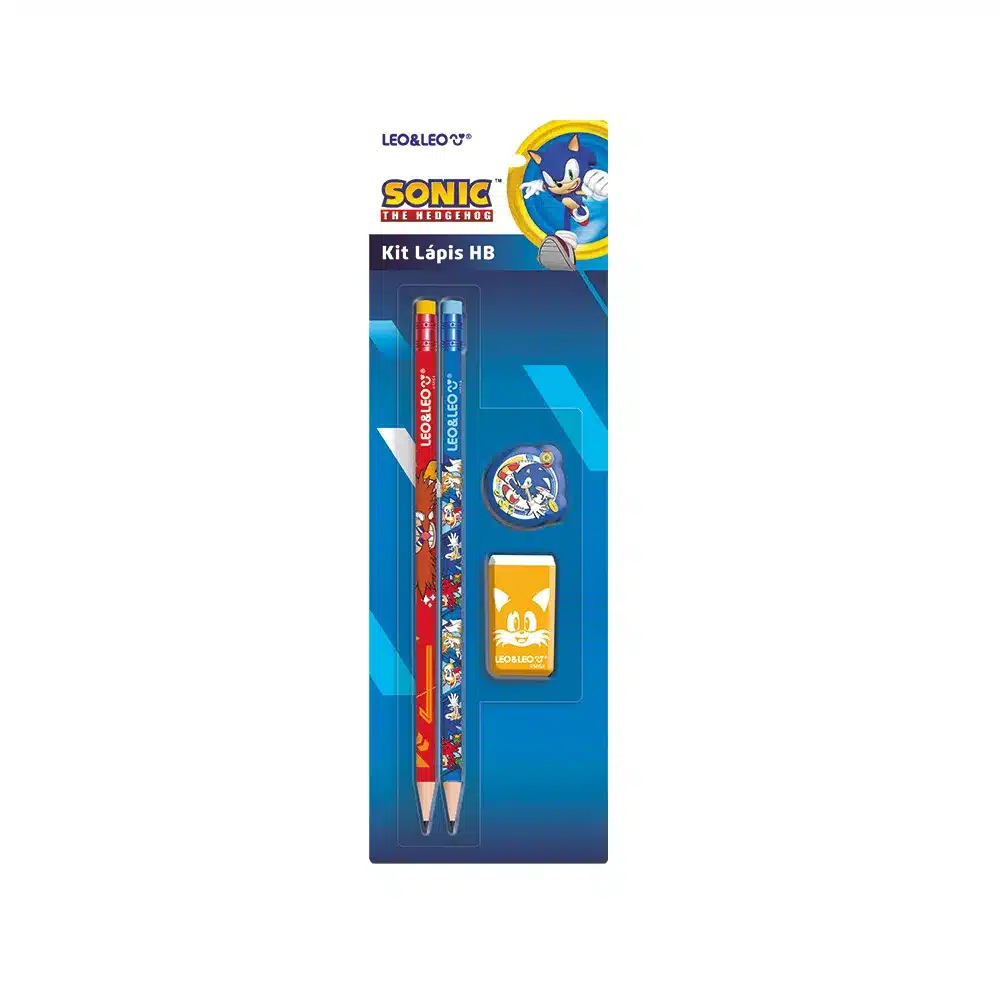163509-1200-auto KIT 2 LAPIS GRAFITE + BORRACHA + APONTADOR SONIC THE HEDGEHOG - Imagem 1