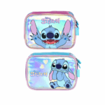 Estojo Box Juvenil Holográfico Stitch | Médio | com Divisória Interna | Zíper com Detalhe | Rosa ou Azul - Luxcel