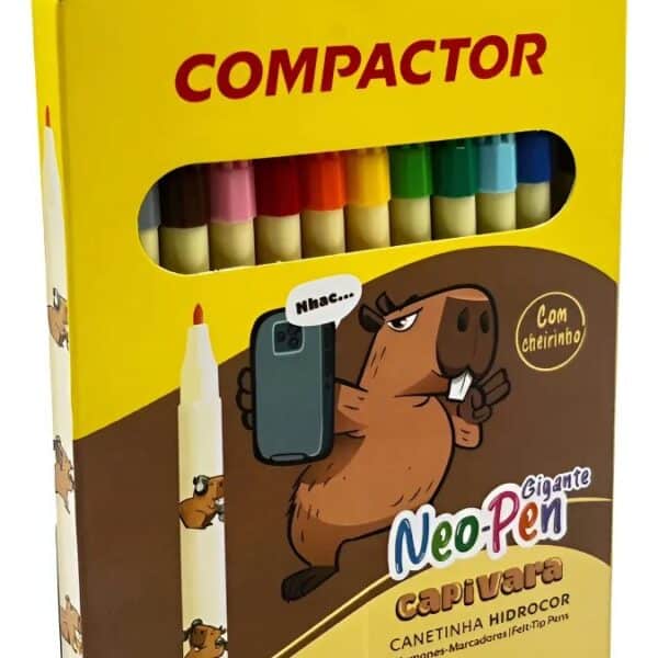 CANETINHA NEO PEN HIDROGRÁFICA CAPIVARA | 12 CORES | GIGANTE | COM CHEIRINHO - COMPACTOR