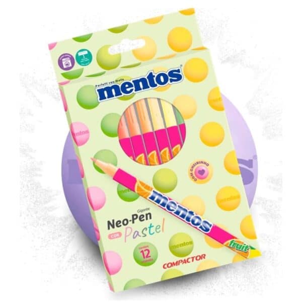 CANETINHA MENTOS HIDROGRAFICA | 12 CORES | NEO-PEN GIGANTE | CORES PASTEL | COM CHEIRINHO - COMPACTOR