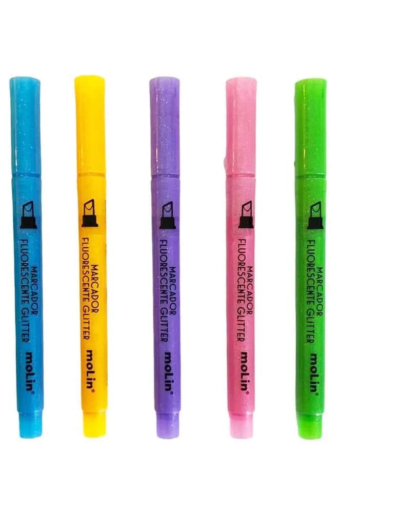 MARCA TEXTO FLOURESCENTE COM GLITTER | CORES SORTIDAS - MOLIN - Imagem 1