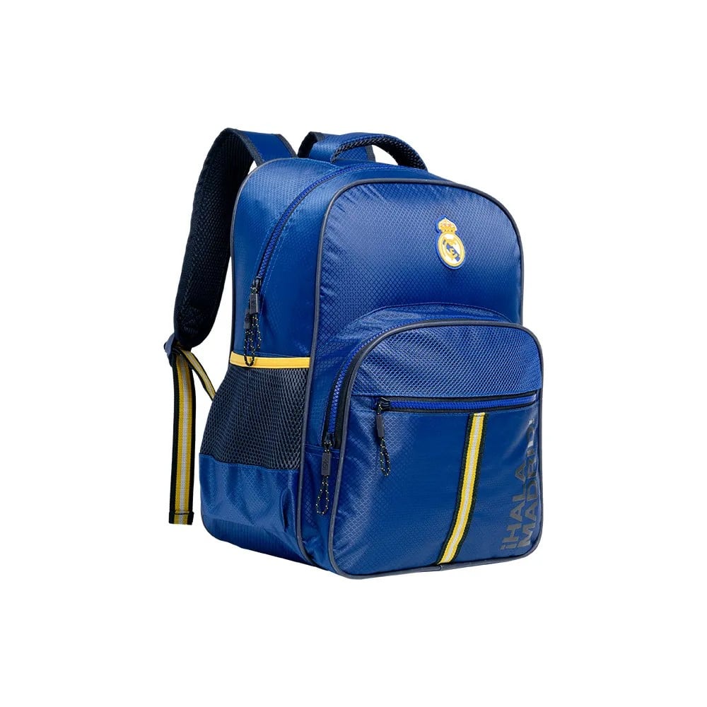 MOCHILA ESPORTIVA ESCOLAR REAL MADRID | AZUL | BOLSOS FRONTAL E LATERAL | ALÇAS ACOLCHOADAS | ESPAÇOSA | ZIPER BICOLOR - XERYUS - Imagem 1