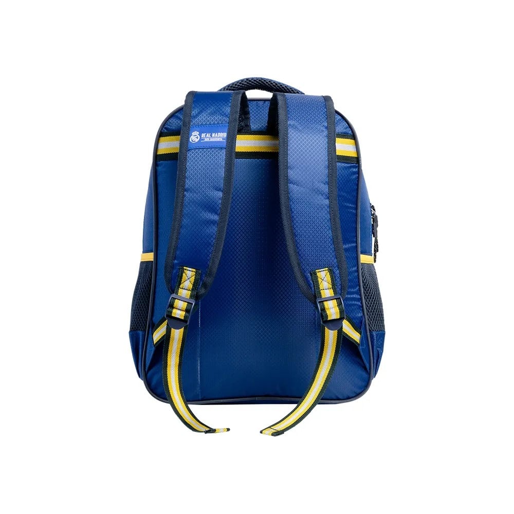 MOCHILA ESPORTIVA ESCOLAR REAL MADRID | AZUL | BOLSOS FRONTAL E LATERAL | ALÇAS ACOLCHOADAS | ESPAÇOSA | ZIPER BICOLOR - XERYUS - Imagem 3