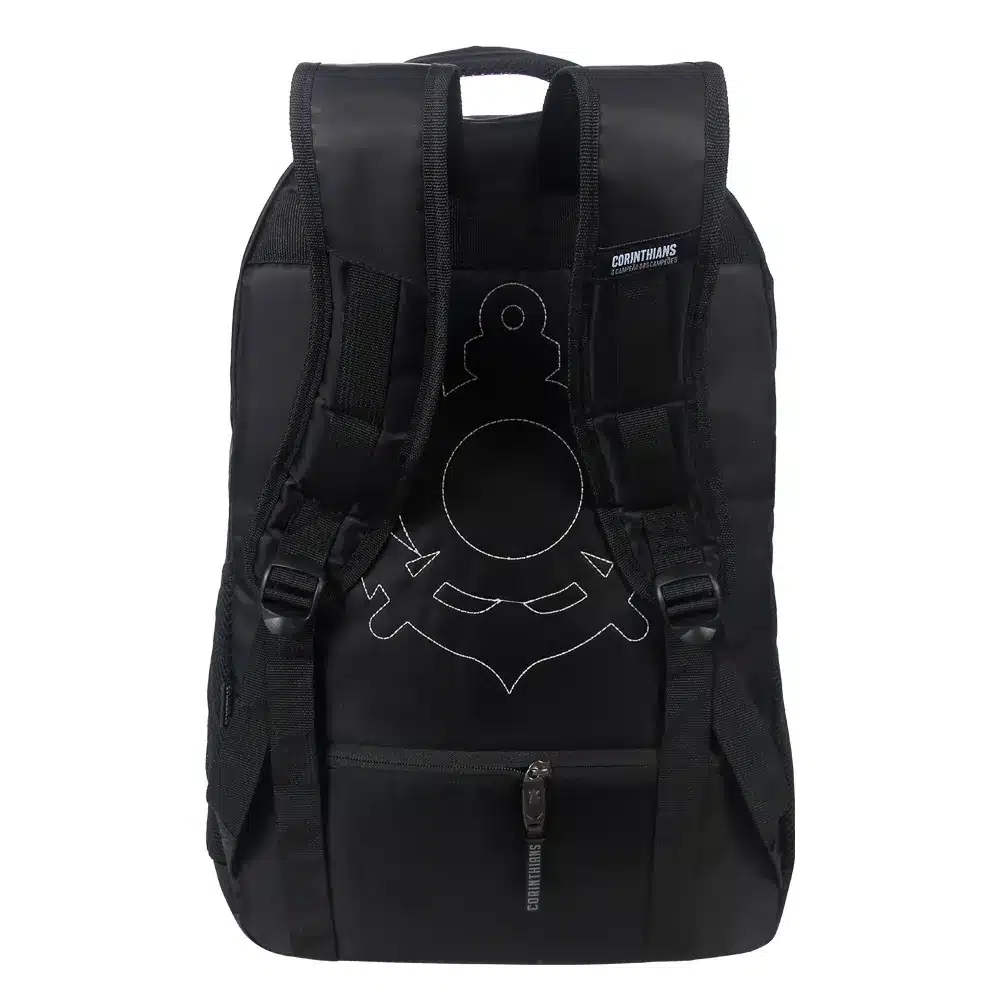 Mochila Esportiva Corinthians | Bolso Externo Zíper Transversal | Preta | Logo Bordado | Bolsos Laterais - Xeryus - Imagem 4