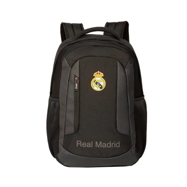 MOCHILA ESPORTIVA REAL MADRID | PRETA | ZIPER VERTICAL BOLSO FRONTAL | PORTA NOTEBOOK | BOLSOS LATERAIS - XERYUS