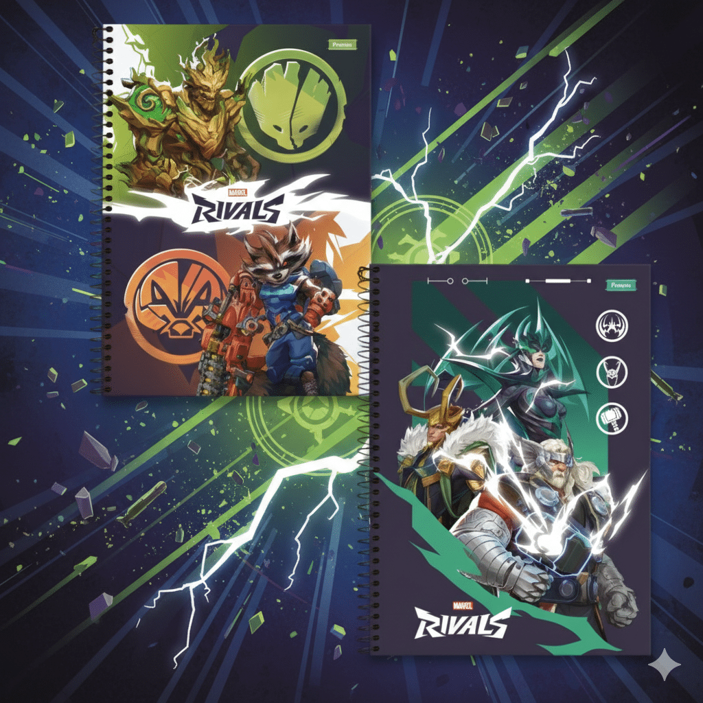 Gemini_Generated_Image_5pxum55pxum55pxu Caderno Universitário Rivals Marvel | 10 Matérias | 160fls | Adesivos | Capa Dura | Espiral - Foroni - Imagem 1