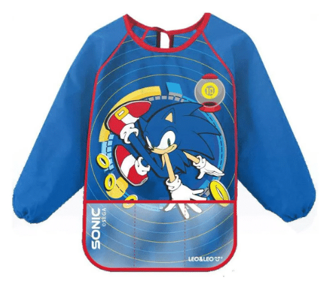 avental sonic Avental Escolar Sonic Manga Longa C/ Bolso Triplo - Leo&Leo - Imagem 1