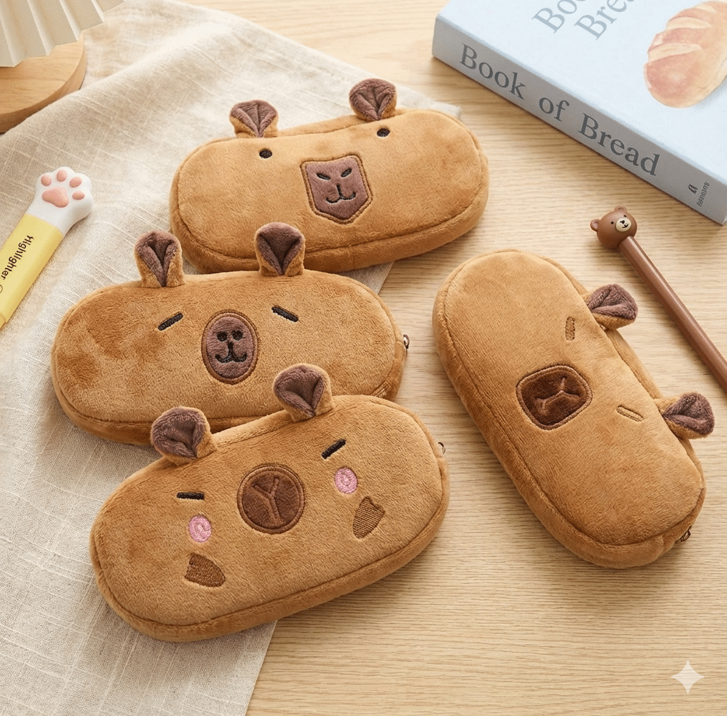 Gemini_Generated_Image_8o4yq28o4yq28o4y Estojo de Pelúcia Capivara / Papelaria Fofa Kawaii - Imagem 1