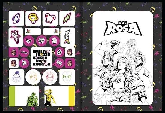 CADERNO BROCHURÃO "DOS ROSA" - 80fls | CARTELA DUPLA DE ADESIVOS - ANIMATIVA - Imagem 8
