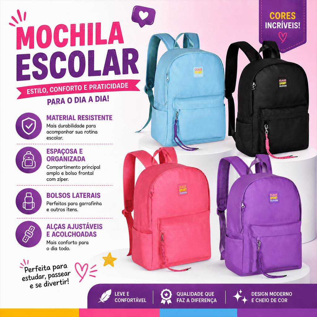 4179 - MOCHILA YOUR DREAMS MOCHILA ESCOLAR YOUR DREAMS - CLIO | 4 CORES DISPONÍVEIS | DE COSTAS - Imagem 1