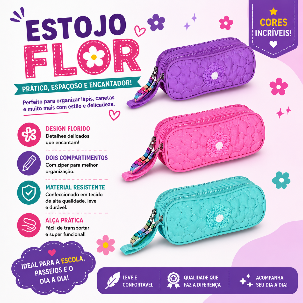 4181 - ESTOJO POP IT FLOR ESTOJO DUPLO FLOR POP IT - CLIO | 3 CORES DISPINIVEIS - Imagem 1