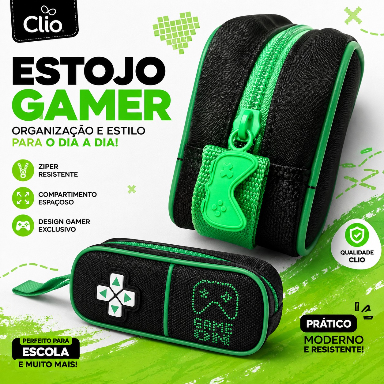 4182 - ESTOJO LET'S PLAY Estojo Escolar Simples Game Start - Clio Style - Imagem 1