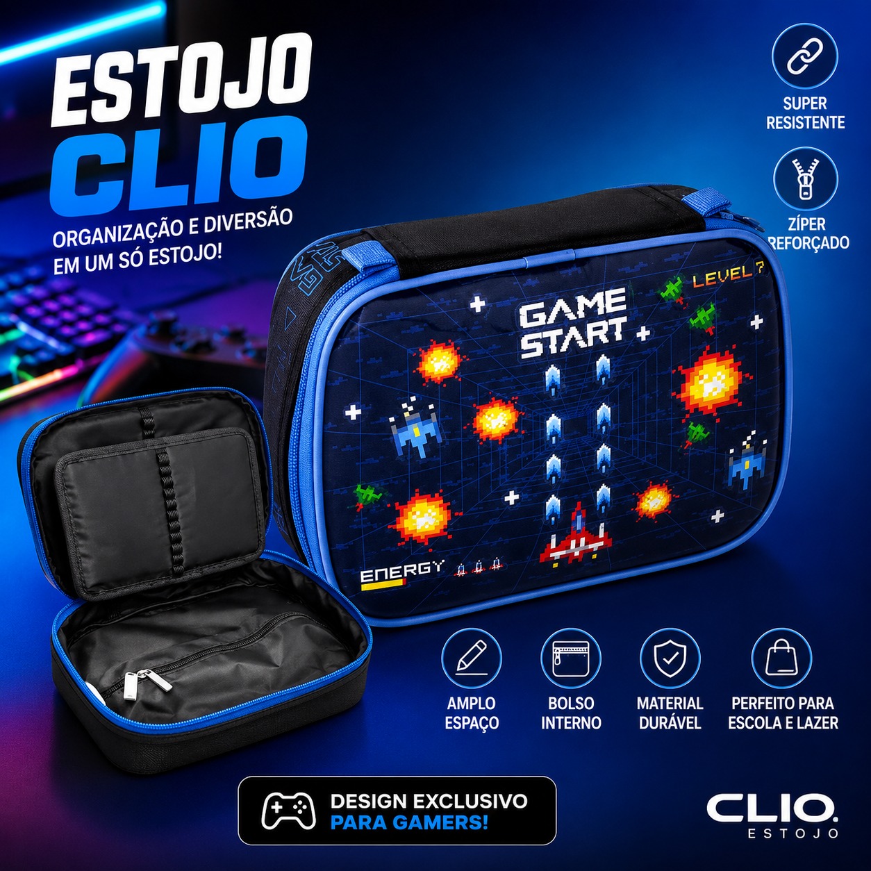 4183 - ESTOJO GAME START ESTOJO PASTA GAME STAR - CLIO | PORTA LAPIS DE COR | DIVISÓRIA | ESPAÇOSO - Imagem 1