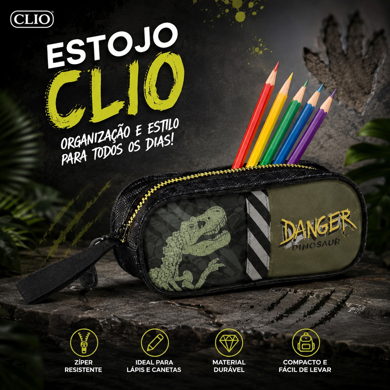 4185 - ESTOJO T-REX DANGER ESTOJO ESCOLAR SIMPLES T-REX DANGER - CLIO - Imagem 1