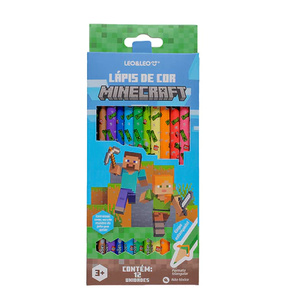 Capturar 1 Lápis de Cor Minecraft Formato Triangular 12 Cores Leo&Leo - Imagem 1