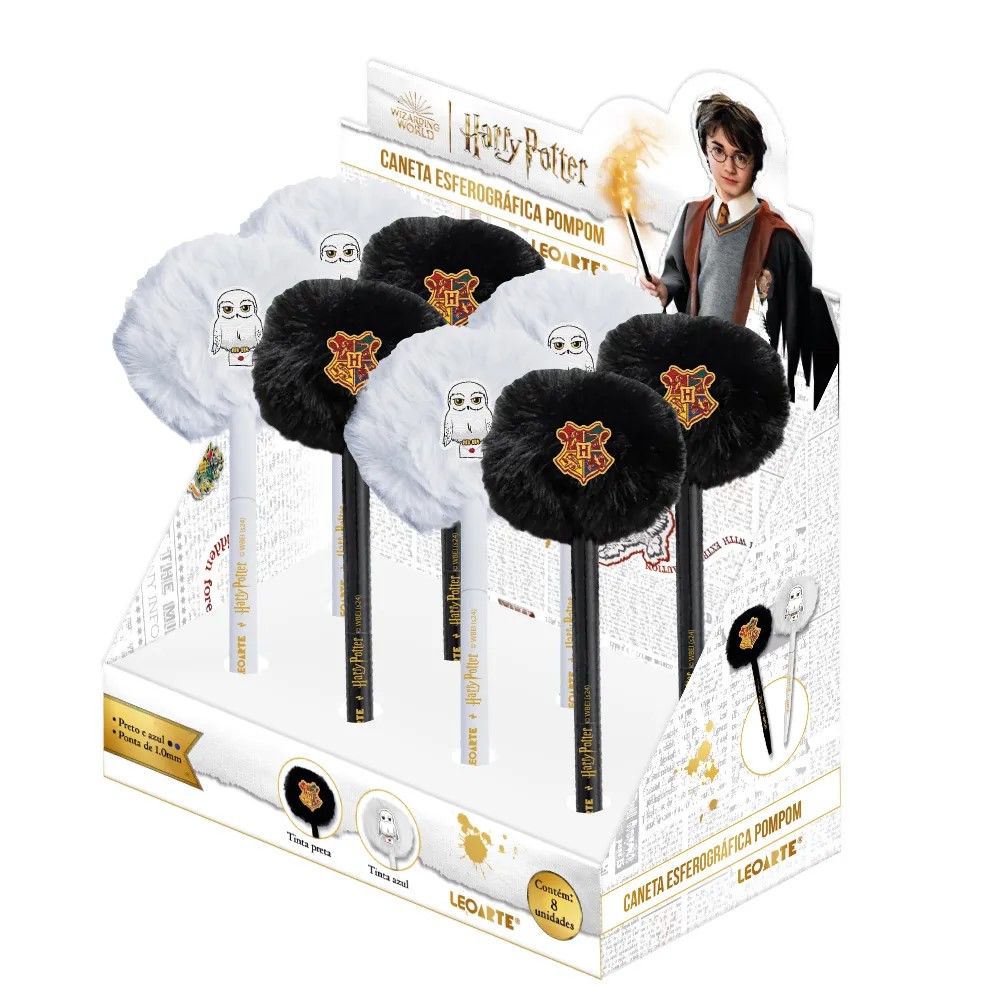 caneta pompom harry 3932 - 2 CANETA POMPOM HARRY POTTER - COM APLIQUE HOGWARTS OU EDWIGES - LEOARTE - Imagem 1